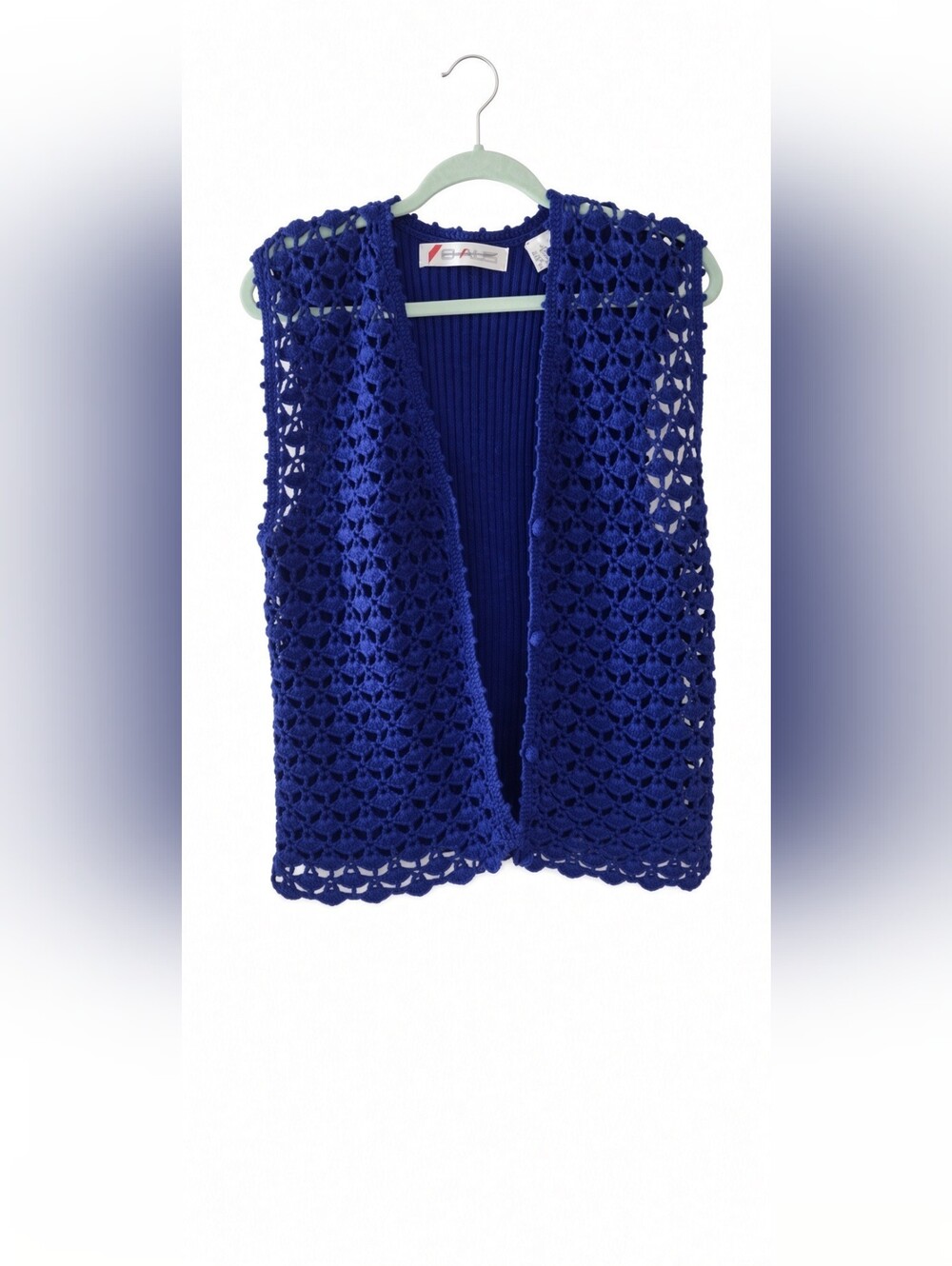 Chaus Royal Blue Crochet Knit Vest Cottagecore